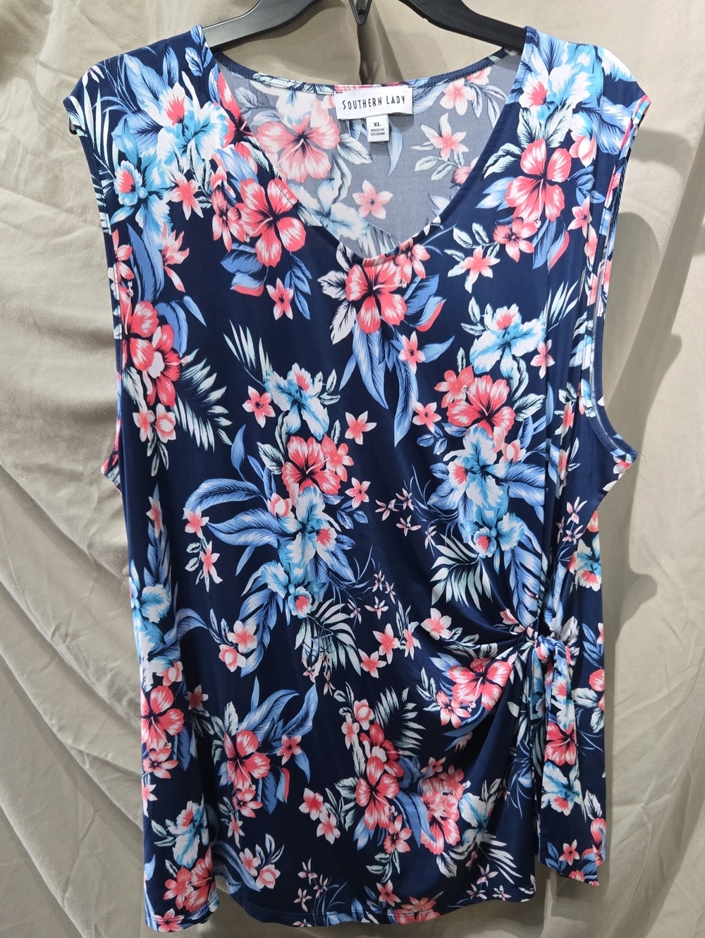 Southern Lady Navy Floral Swim Coverup with Coral & Light Blue Blossoms